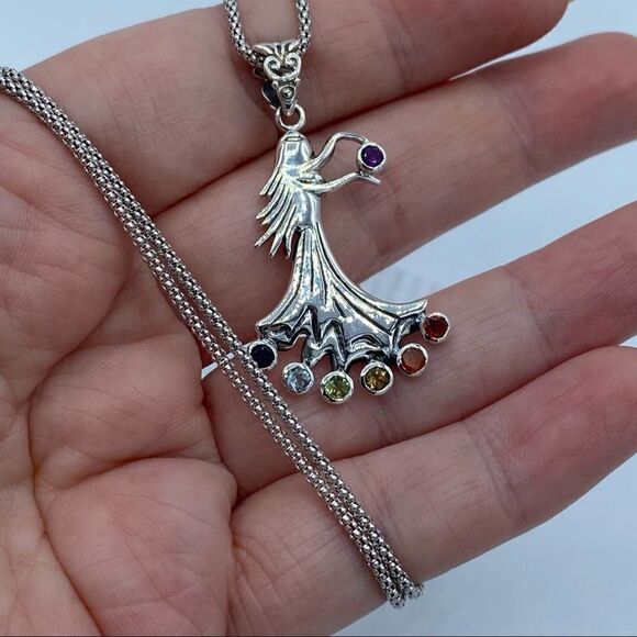 Chakra Fairy Solid Sterling Silver Pendant on Popcorn Chain - Picture 3 of 6